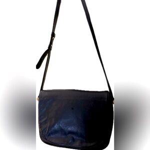 Vintage Perlina New York Black Soft Leather Crossbody Shoulder with Brass